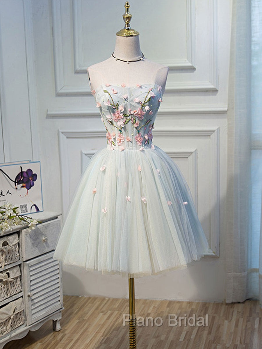 Cute Tulle Short Lace Applique Short Formal Prom Dresses, Tulle Puffy Homecoming Dresses Secondary image