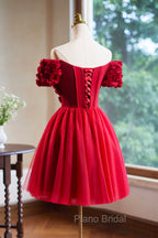 Cute Tulle Short Formal Prom Dresses with Appliques, Red A-Line Homecoming Party Dresses
