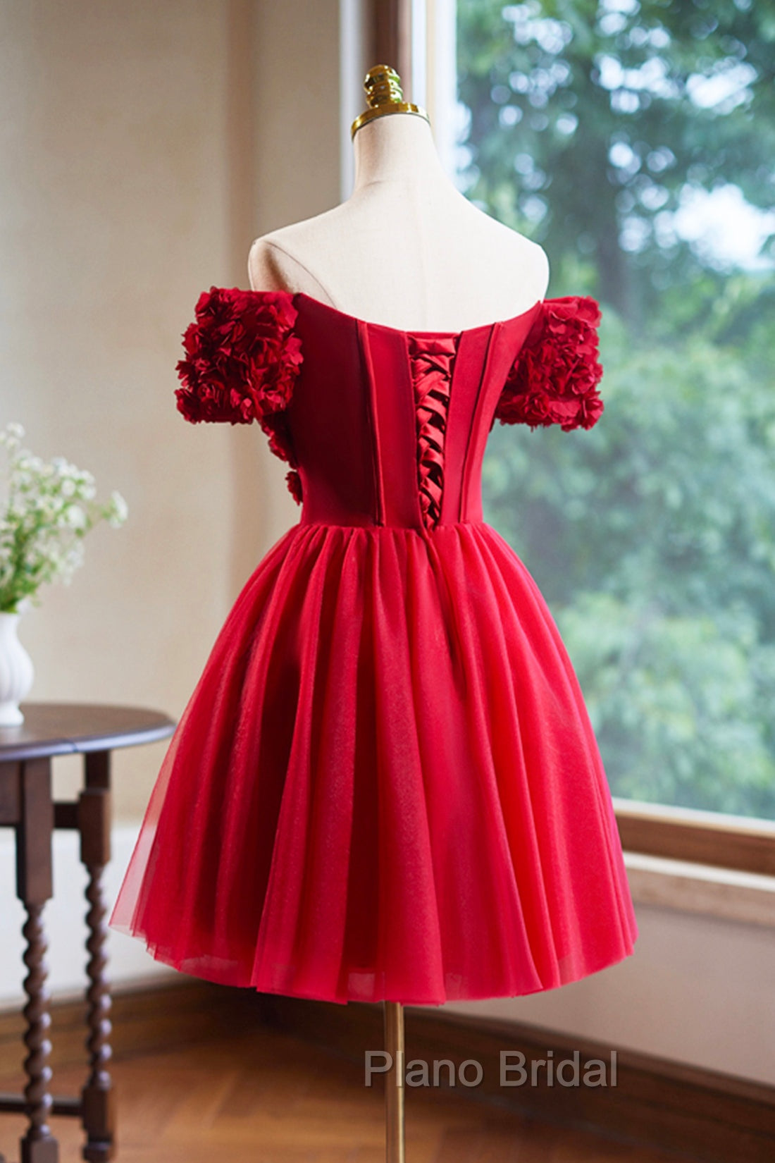 Cute Tulle Short Formal Prom Dresses with Appliques, Red A-Line Homecoming Party Dresses