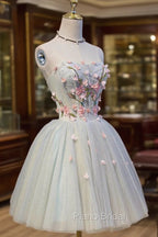 Cute Tulle Short Formal Prom Dresses with Lace, A-Line Homecoming Party Dresses