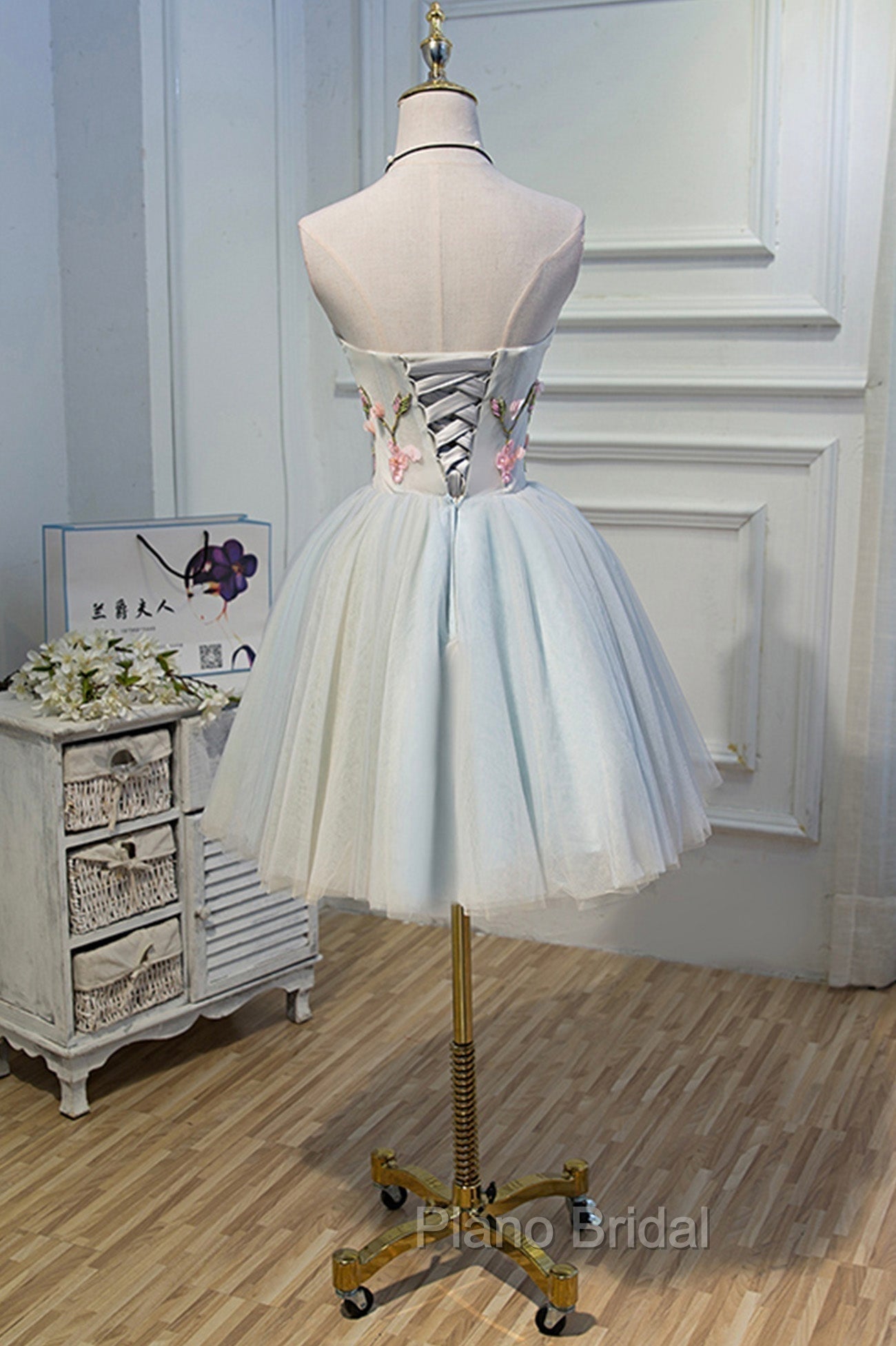 Cute Tulle Short Formal Prom Dresses with Lace, A-Line Homecoming Party Dresses