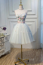 Cute Tulle Short Formal Prom Dresses with Lace, A-Line Homecoming Party Dresses