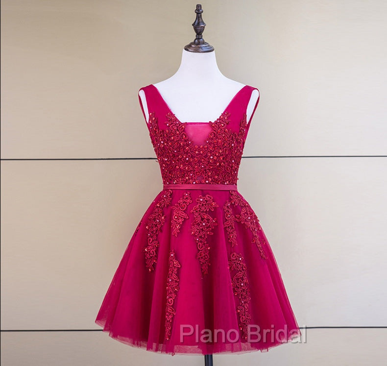 Cute Tulle V-neckline Beaded Short Formal Prom Dresses, Homecoming Dresses 2026 Secondary image