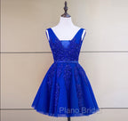 Cute Tulle V-neckline Beaded Short Formal Prom Dresses, Homecoming Dresses 2026