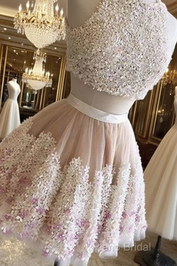 Cute Two Pieces Applique Short Formal Prom Dresses, Homecoming Dresses Main image
