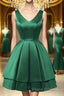 Cute V Neck and V Back Layered Green Short Formal Prom Dress, Short Green Homecoming Dress, Green Formal Evening Dress