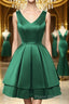Cute V Neck and V Back Layered Green Short Formal Prom Dress, Short Green Homecoming Dress, Green Formal Evening Dress