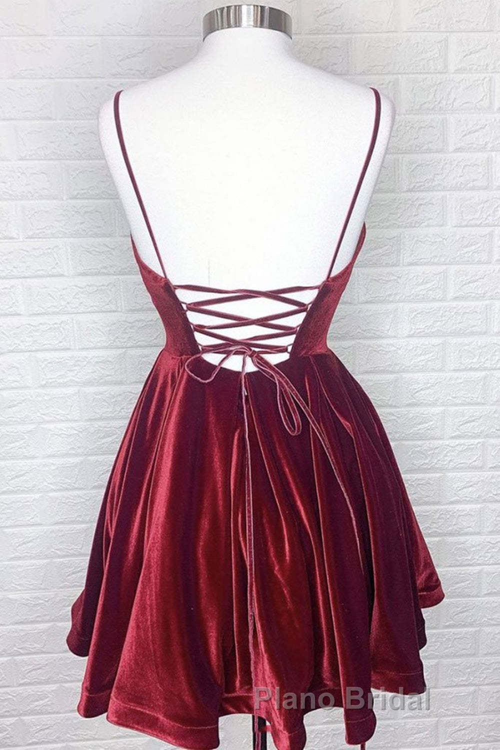 Cute V Neck Backless Burgundy Velvet Short Formal Prom Homecoming Dress, Backless Maroon Formal Graduation Evening Dress Secondary image