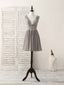Cute V Neck Lace Chiffon Gray Short Prom Dress Gray Homecoming Dress