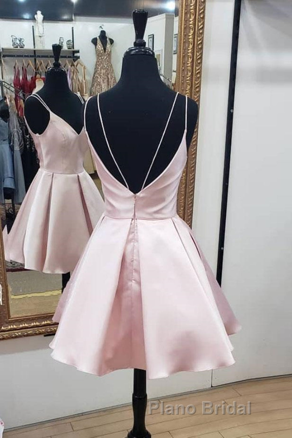 Cute V Neck Open Back Pink Short Formal Prom Dress, Backless Pink Homecoming Dress, Short Pink Formal Evening Dress Secondary image