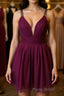 Cute V Neck Purple Chiffon Short Formal Prom Dresses Homecoming Dresses, V Neck Purple Formal Dresses, Purple Evening Dresses Cocktail Dresses