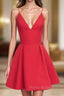 Cute V Neck Red Short Formal Prom Dresses, Red Homecoming Dresses