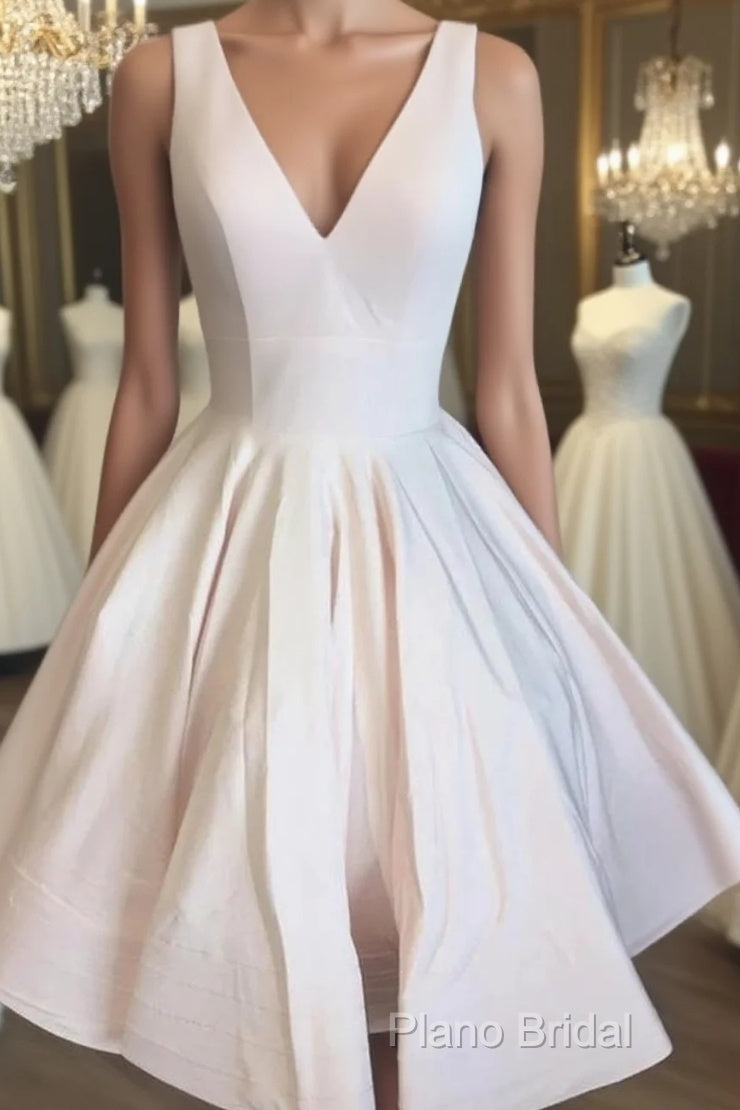 Cute V Neck Satin Short Homecoming Dresses