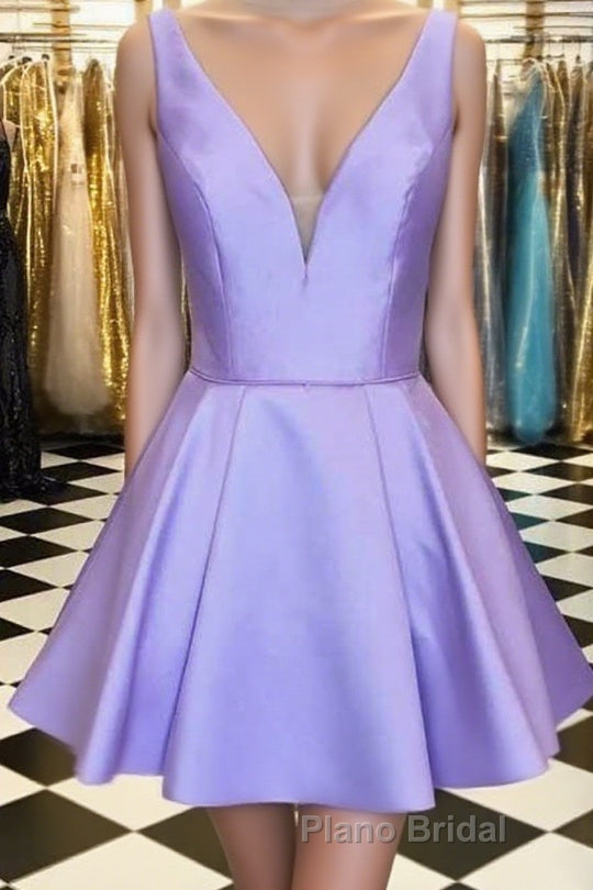 Cute V Neck Satin Short Formal Prom Dress, V Neck Homecoming Dress, Formal Evening Dress Main image