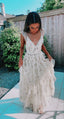 Cute White Starry Tulle Layers Ruffle Formal Prom Dresses