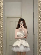 Cute White Strapless Bow Satin Tulle Mini 17Th Birthday Homecoming Dresses