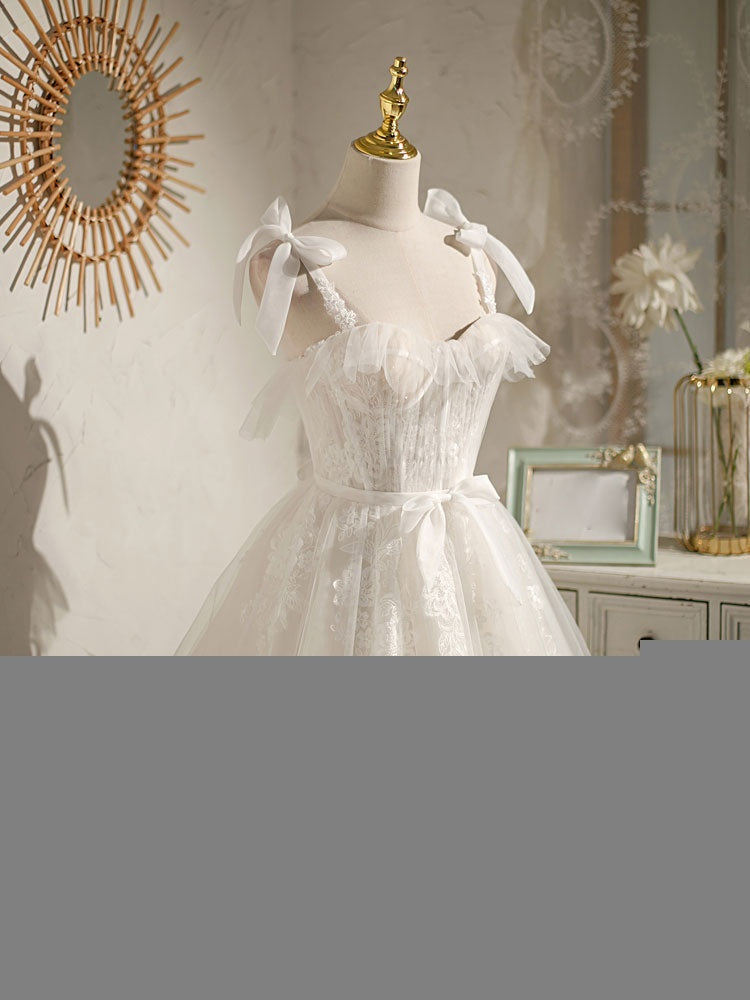 Cute white tulle lace short Formal Prom dress, white homecoming dress Secondary image