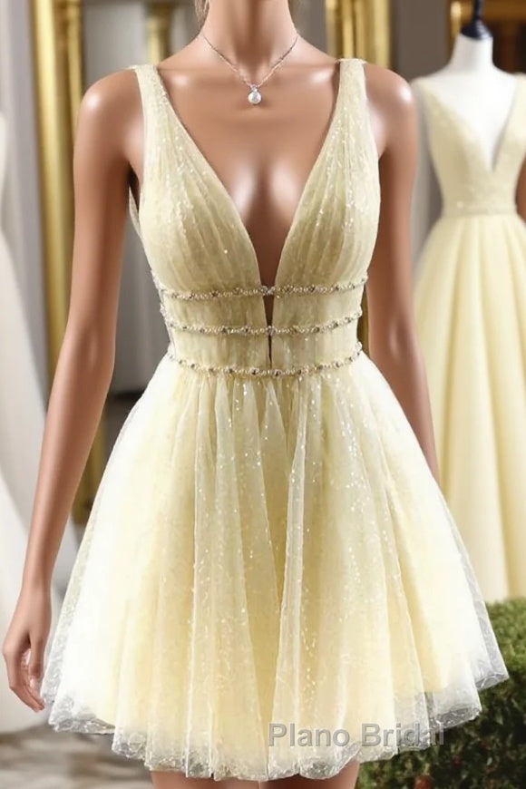 Cute yellow tulle short Formal Prom dress, yellow homecoming dress Main image