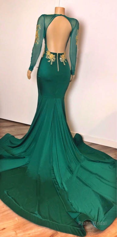 Sexy Long Sleeves Emerald Green Prom Dresses On Sale Open Back Side Slit Secondary image