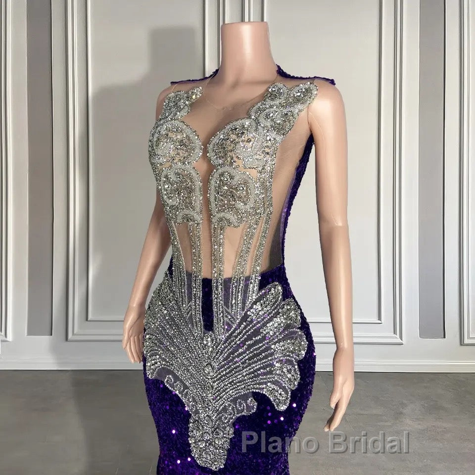 Sequined Sleeveless Mermaid Formal Prom Dress with Beadings