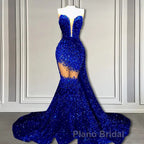 V-Neck Sequins Formal Prom Dress Mermaid Sleeveless Crystal.
