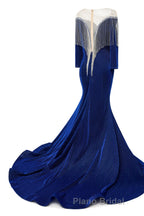 Deep V-neck Shiny Royal Blue Long sleeves Mermaid Formal Prom Dress
