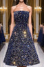 Dark Blue A-Line Sequin Lace Short Formal Prom Dress, Cute Blue Homecoming Dress