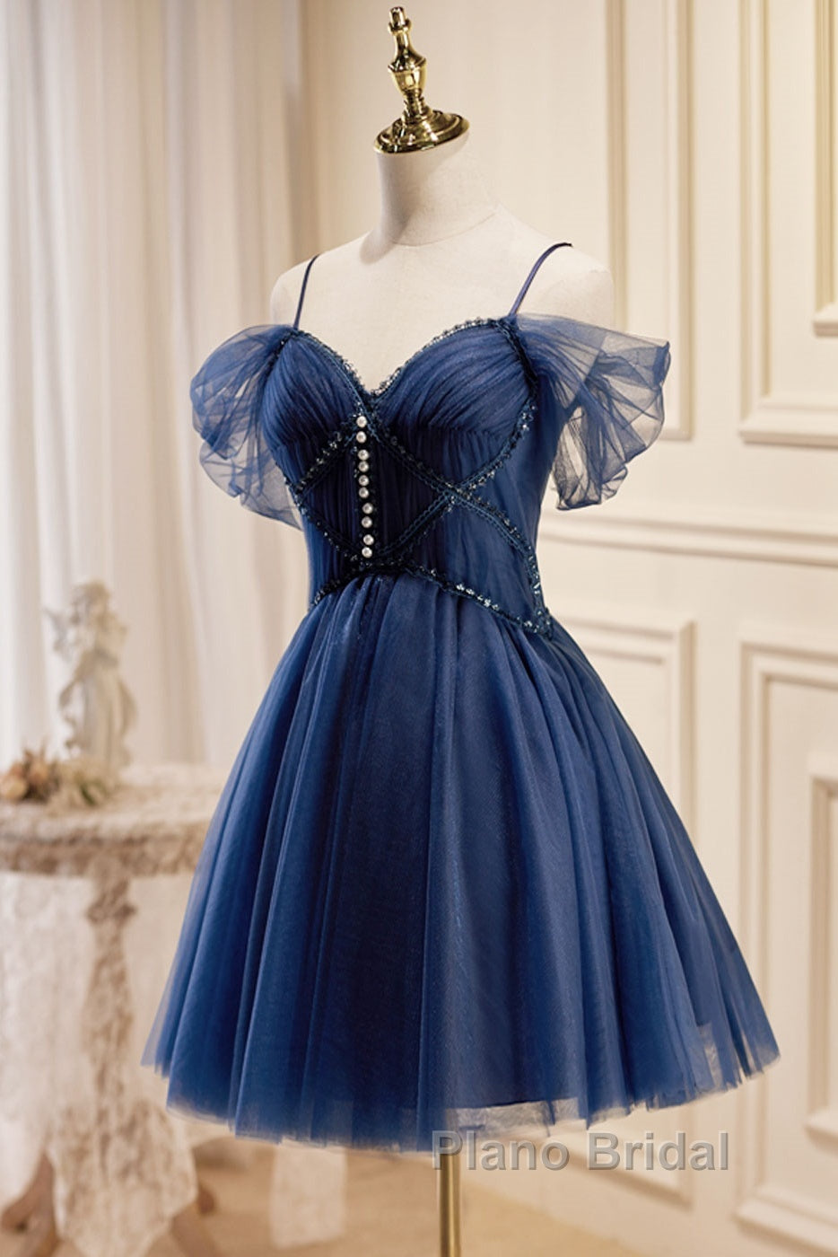 Dark Blue A-Line Short Formal Prom Dresses, Dark Blue Homecoming Dresses Secondary image