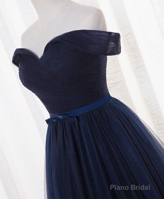 Dark Blue A Line Tulle Long Prom Dress, Evening Dress Secondary image