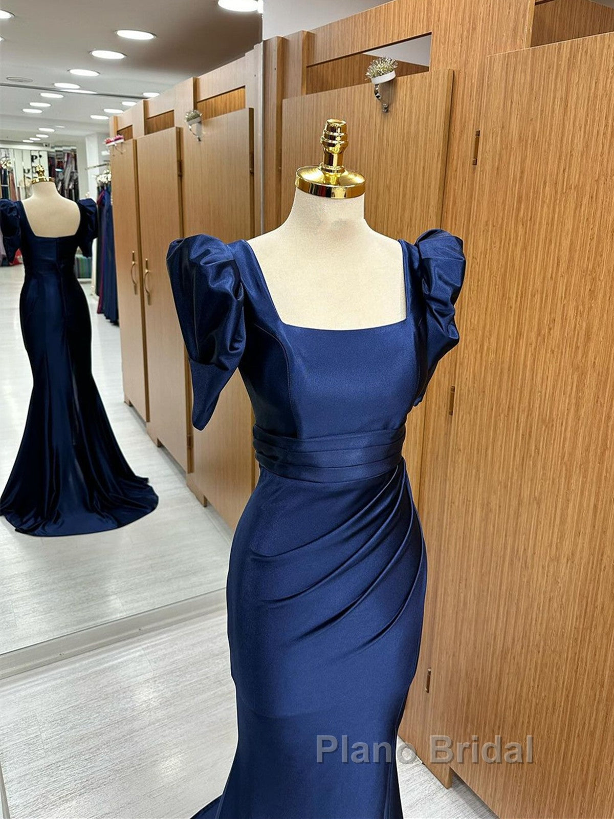 Dark Blue Blue Long Mermaid Formal Prom Dresses With Slit, Dark Blue Party Dresses