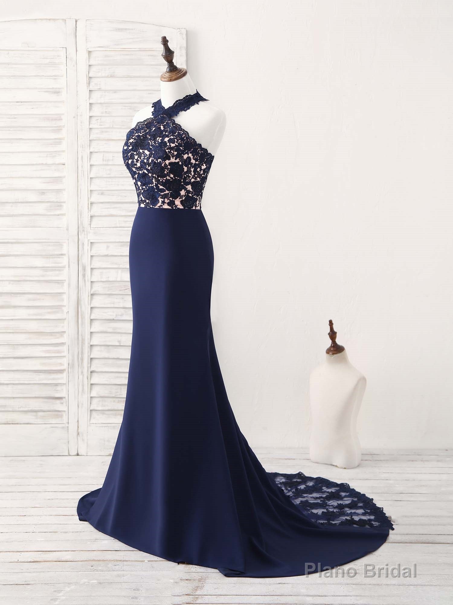 Dark Blue Lace Mermaid Long Prom Dress Mermaid Bridesmaid Dress Secondary image