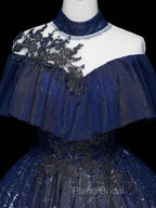 Dark Blue Long Formal Prom Dresses, Blue Tulle Formal Gown Graduation Dresses