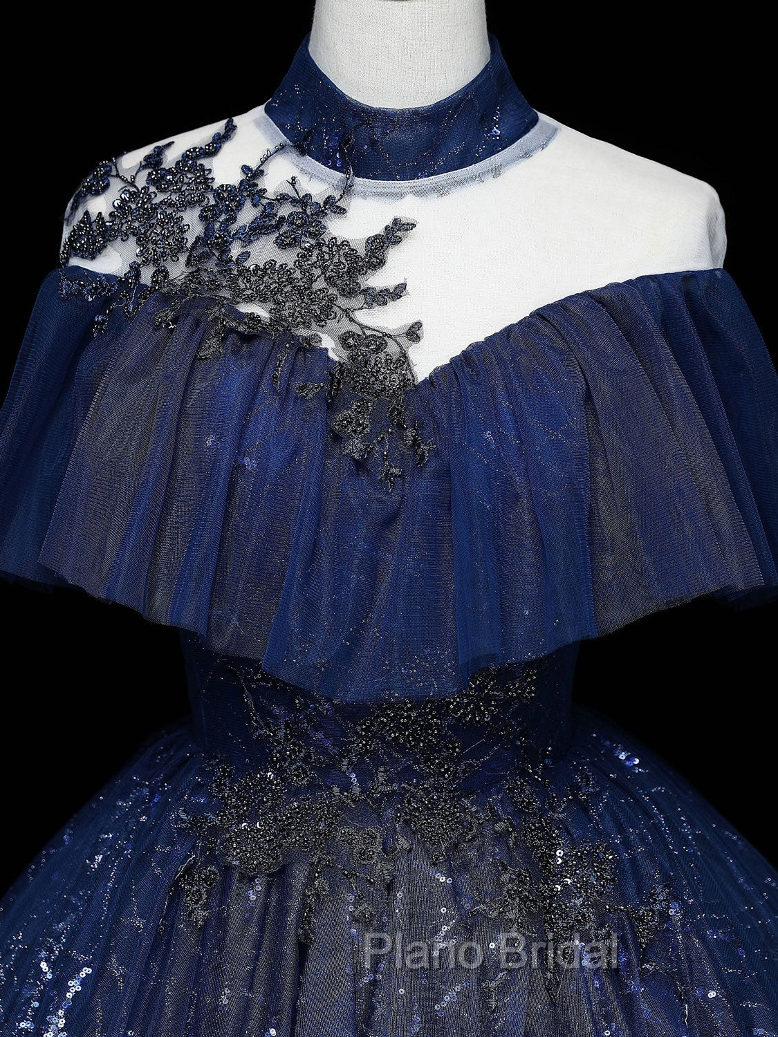 Dark Blue Long Formal Prom Dresses, Blue Tulle Formal Gown Graduation Dresses