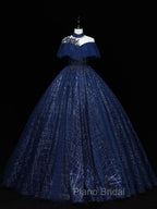 Dark Blue Long Formal Prom Dresses, Blue Tulle Formal Gown Graduation Dresses