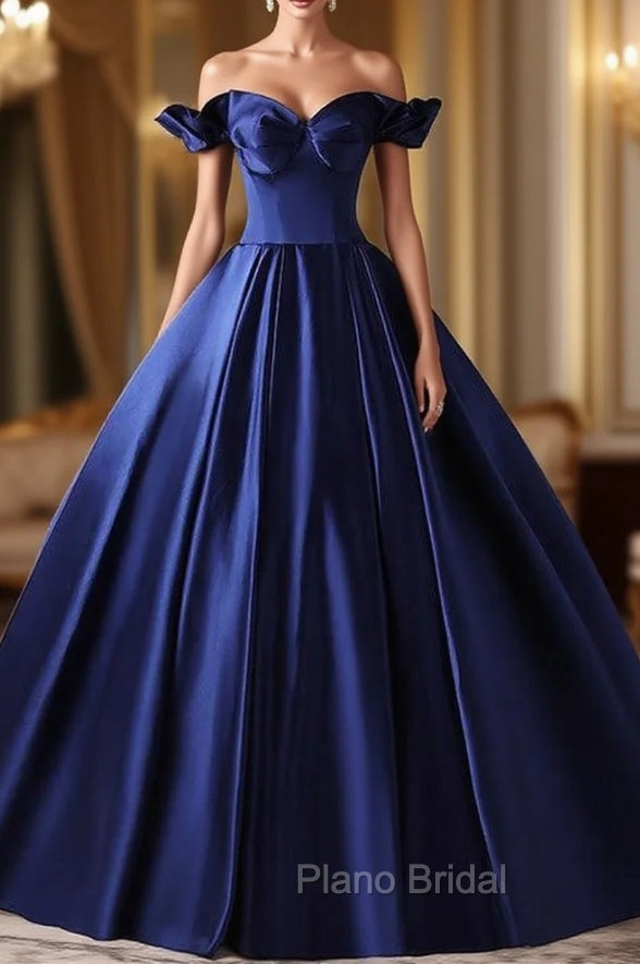 Dark Blue Satin Off the Shoulder Quinceanera Dresses Main image
