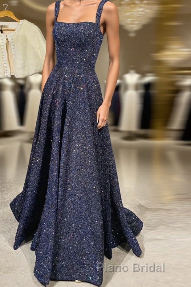 Dark blue sequin long Formal Prom dress , blue evening dress Main image