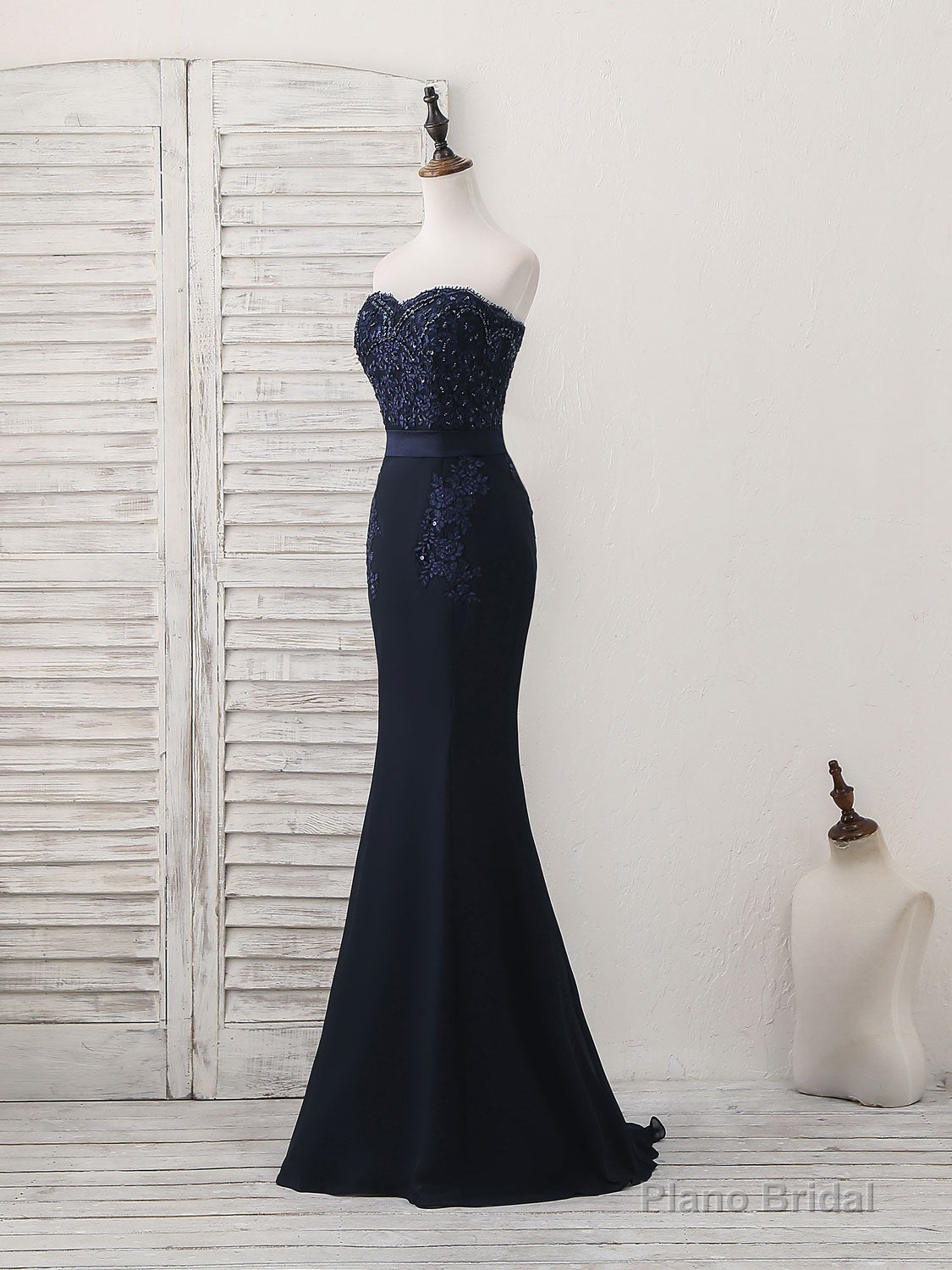 Dark Blue Sweetheart Mermaid Long Prom Dress, Dark Blue Evening Dress Main image