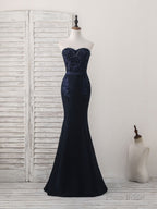 Dark Blue Sweetheart Mermaid Long Prom Dress, Dark Blue Evening Dress