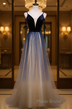 Dark blue tulle long Formal Prom dress, blue evening dress