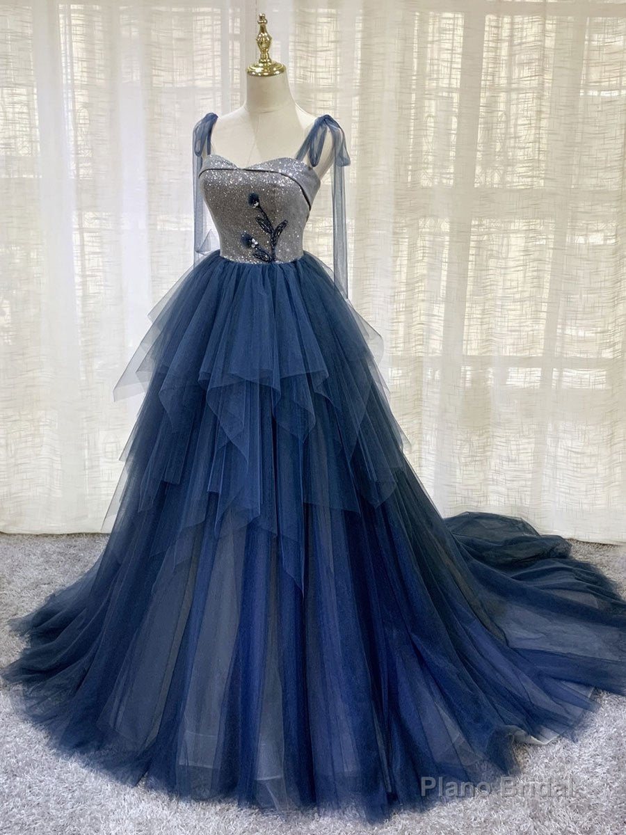 Dark blue Tulle Tiered Long Prom Dress,Elegant Formal Dress Main image