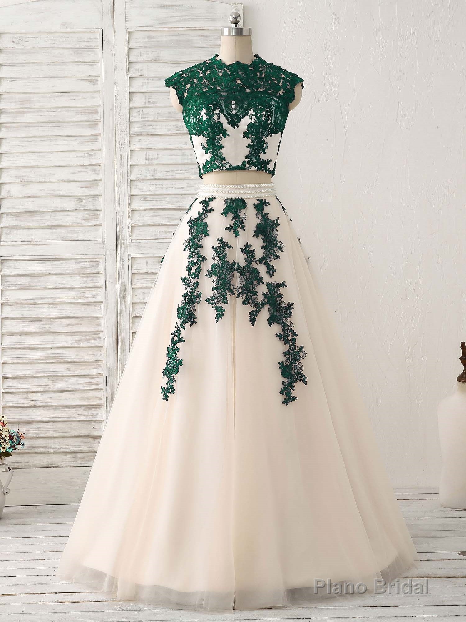 Dark Blue Two Pieces Lace Tulle Long Prom Dress Blue Evening Dress Secondary image