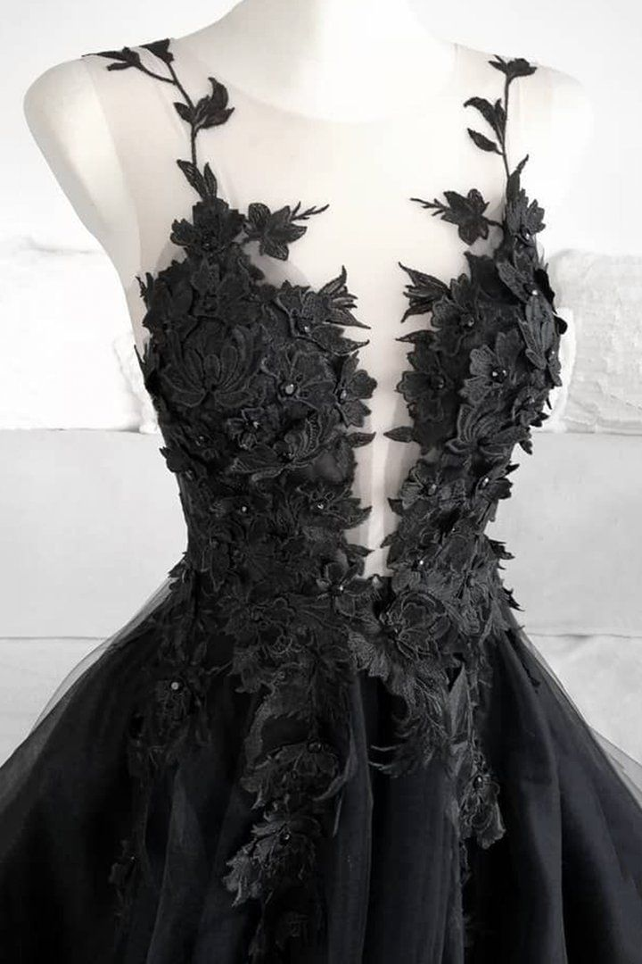 Classic Black Lace Tulle Long Formal Prom Dresses Black Formal Evening Dresses