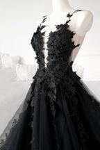 Classic Black Lace Tulle Long Formal Prom Dresses Black Formal Evening Dresses