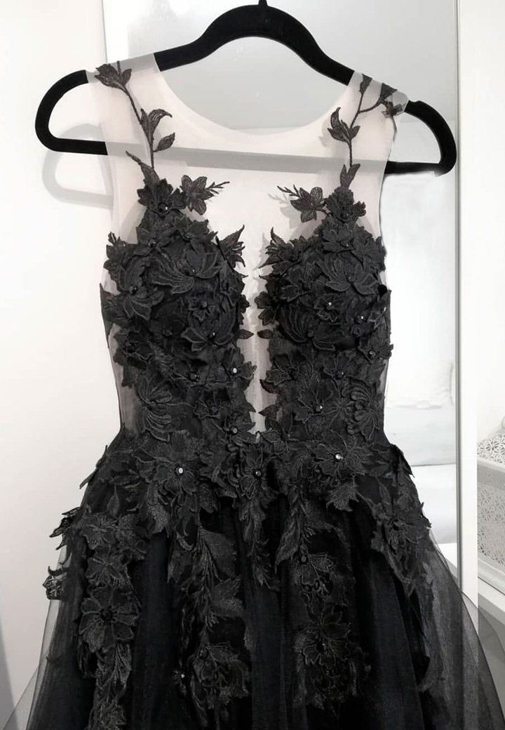 Classic Black Lace Tulle Long Formal Prom Dresses Black Formal Evening Dresses
