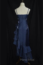 Dark Blue Vintage Floral Elegant Dresses Asymmetrical Hem Formal Prom Gown
