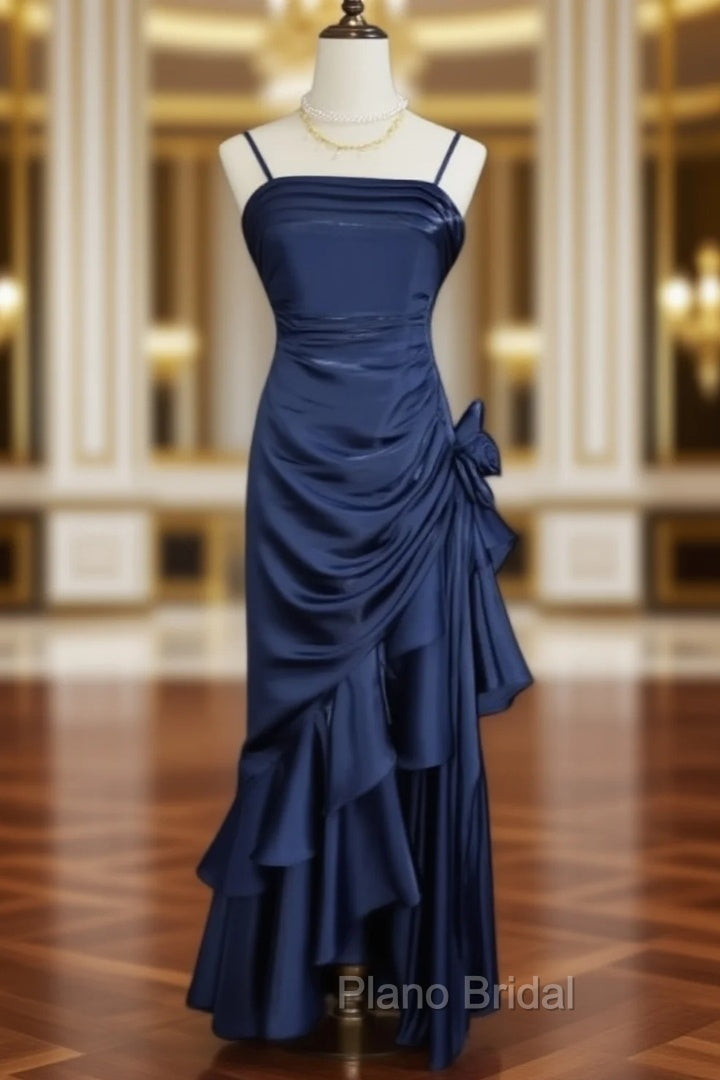 Dark Blue Vintage Floral Elegant Dresses Asymmetrical Hem Formal Prom Gown