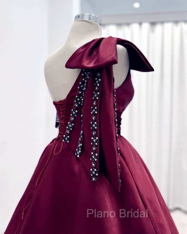 Dark Burgundy Ball Gown One Shoulder Dresses Secondary image