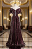 Dark Burgundy Sequins Off the Shoulder Formal Prom Dresses