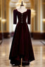 Dark Burgundy Velvet  Short Sleeve Formal Prom Dresses