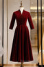 Dark Burgundy Velvet Short Sleeve Short Formal Prom Dresses With Bow